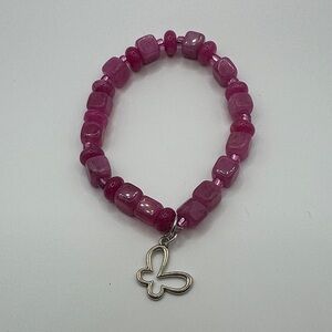 Pink Beaded Bracelet with Butterfly Charm
